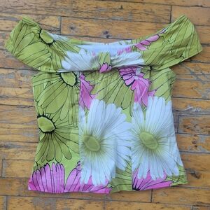 Joseph Ribkoff Floral Off-Shoulder Blouse - Green, Pink, White